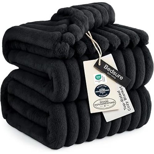 Bedsure GentleSoft King Size Blanket for Bed - Cozy Soft Blankets for Women, Cute Large Fleece Throws for Girls, Black, 108x90 Inches