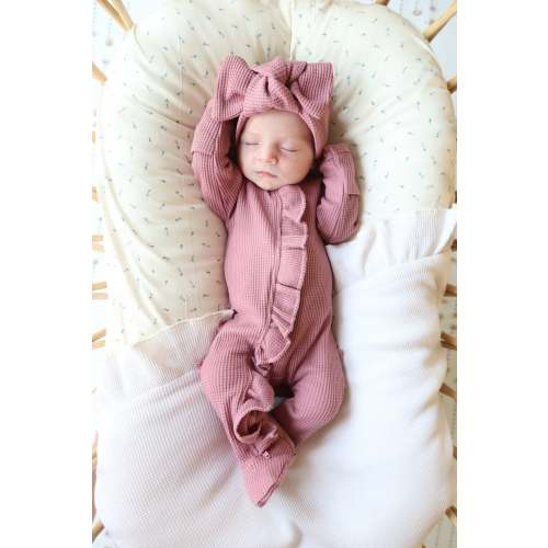 Organic Waffle Knit Ruffled Footie With Bow – Bella Berry Designs