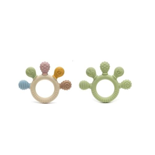 Silicone Teether for Babies 2-Pack | Soft & Flexible | Easy Grip Teething Toys for Infants & Toddlers | BPA-Free | Soothing Baby Teethers (Palm Teether/Colorful & Green)