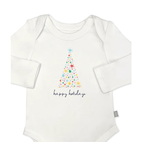 Baby Long Sleeve Graphic Bodysuit - Happy Holidays Tree | 100% Organic - Finn + Emma