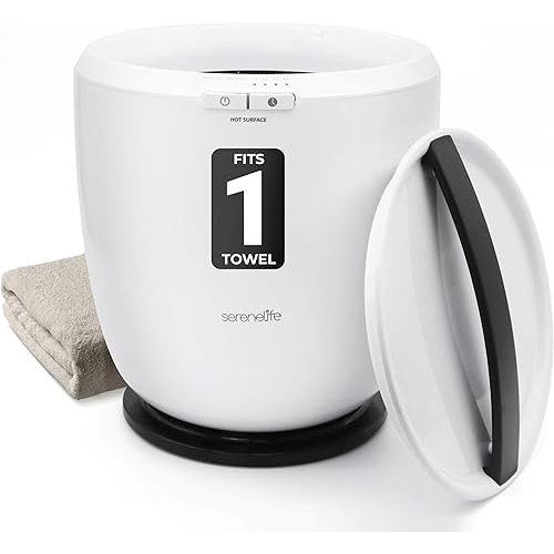 SereneLife Counter Towel Warmer Bucket - with Customized Fragrance for Spa and Bathroom, Luxury Towel Heater, Auto Shut off, Fits 1 large Towel, Blanket, Bathrobe, PJs (Black)