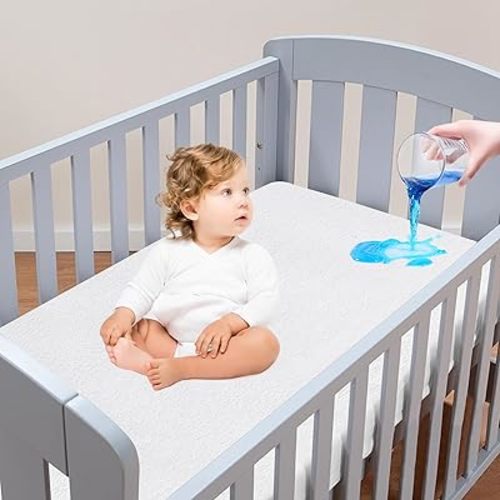Moonsea Crib Mattress Protector Waterproof,Mattress Cover Protector, Smooth Top Mattress Protector for Kids, Breathable Skin Friendly and Noiseless Fitted Sheet,Viscose Made from Bamboo Terry,1 Pack