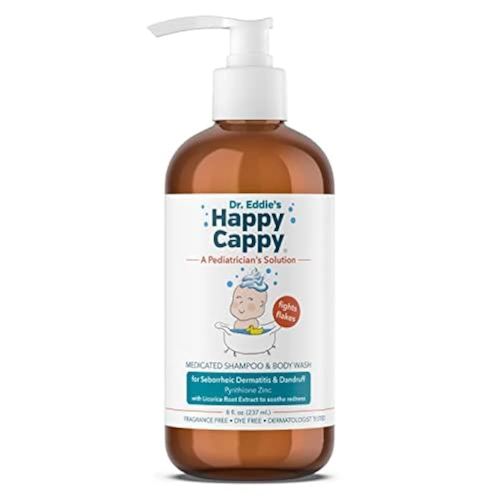 Happy Cappy Cradle Cap Medicated Shampoo & Body Wash with Comb - Baby Dandruff Shampoo, Helps Infants w/Seborrheic Dermatitis, Reduces Flakes & Redness, Dermatologist Tested, Fragrance Free - 8 fl oz