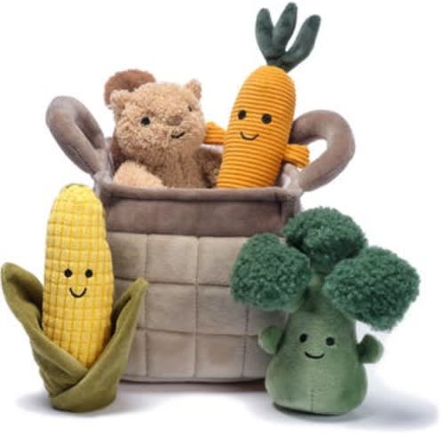 Plush Veggie Basket Play Set with Interactive Stuffed Vegetable Toys