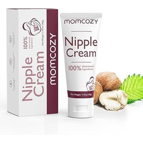 Momcozy 100% Natural Nipple Cream, Vegan Lanolin-free Nipple Balm, Soothing Cream for Sore, Cracked Nipples, Breastfeeding Essentials for Nursing & Pumping Moms, 1.41 oz