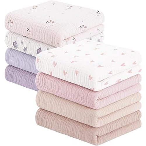 Susurration Muslin Cloths Baby Burp Cloths, Pack of 5, 100% Cotton Burp Cloths Baby for Boys and Girls, Soft, Breathable and Extremely Absorbent Muslin Cloth for Baby 60 x 60 cm (Pink Purple)