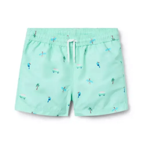 Boy Tile Green Recycled Surfer Swim Trunk by Janie and Jack