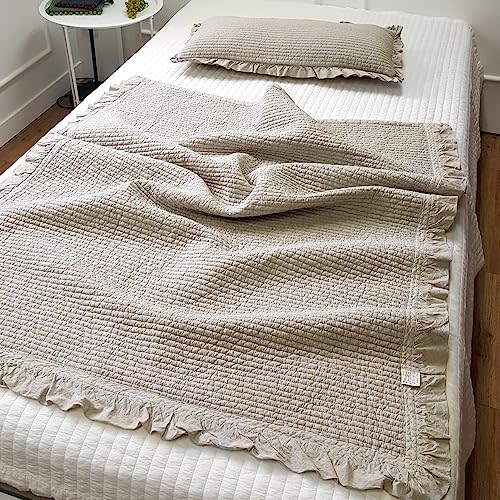 DAEGU1988HOME 100% Cotton Baby & Toddler Frilled Bed Coverlet and Blanket 39.4"x 51.2"- Made in Korea - Multipurpose, High-Density 60TC, All-Season Use, Eco-Friendly, Skin Safe (Beige)