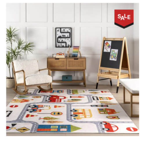 Jules Kids Spill Proof Washable Play Time Rug | White Multicolor – Rugs USA