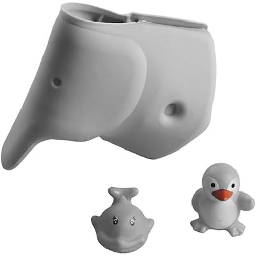 Bath Spout Cover, Faucet Cover Baby Tub Spout Cover Bathtub Faucet Cover for Kids -Tub Faucet Protector for Baby - Silicone Spout Cover Gray Elephant - Kids Bathroom Accessories - Free Bathtub Toys
