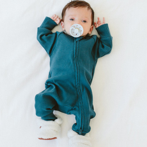 Goumi Kids Bamboo Organic Cotton Long-Sleeve Rib Knit Zipper Onepiece - Hudson, 6-12 M