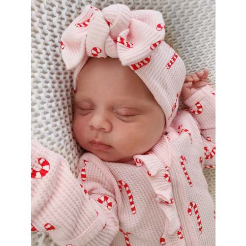 Organic Waffle Knot Bow, Pink Candy Cane