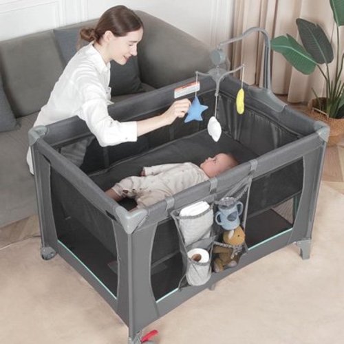 CIESMSI pack n play,Portable Playard Bassinet Bedside Sleeper for Newborn to Toddler,Baby Crib w/Carry Bag Nursery Center