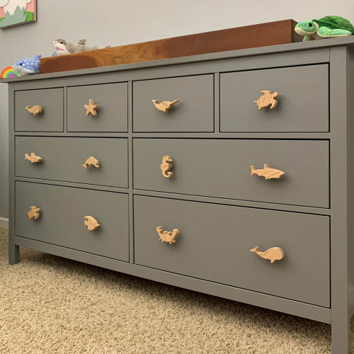 Sea animal shaped dresser knobs for nursery. Dresser knobs for baby and kids room. Ocean creature theme drawer handles for kids and new moms
