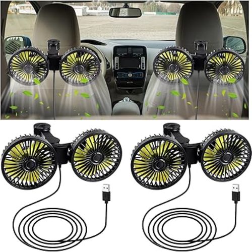 2 Pcs Dual Car Seat Fans for Portable USB Backseat Cooling 12v Headrest 360 Degree Rotatable Fan Powerful Electric Air Circulation for Vehicles Suv(USB Style)