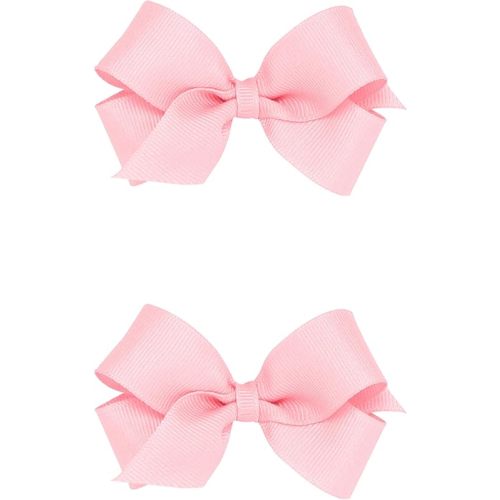Wee Ones Girls 2 Pack Grosgrain Hair Bows with Plain Wrap Centre on a Wee Stay No Slip Clip, Mini, Light Pink