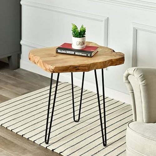 WELLAND Live Edge Side Table with Hairpin Legs, Natural Edge Side Table, Small Nightstand Wood, 15.5" Tall