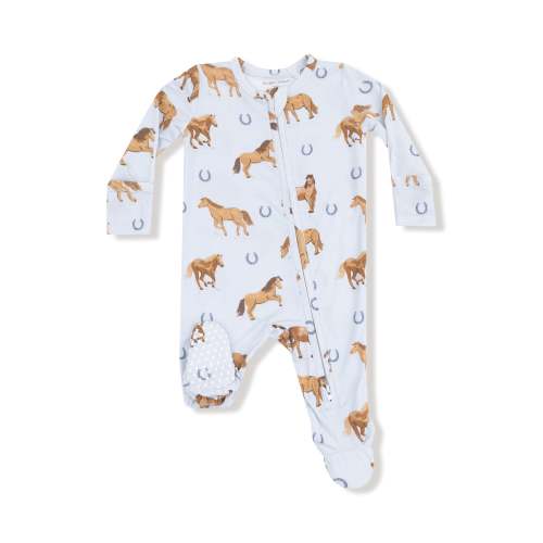 Boy 2-Way Zipper Footie | Blue Horses (Newborn)