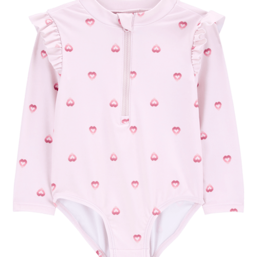 Pink Baby 1-Piece Heart-PrintLong-Sleeve Rashguard Swimsuit - Pink | Carter’s Oshkosh Canada