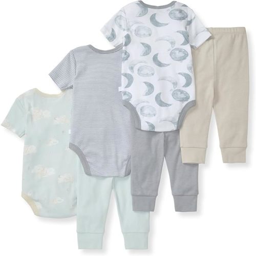 Burt's Bees Baby Unisex Baby 6-Piece Bodysuit and Pant Set, 100% Organic Cotton Infant Outfit Baby Essentials