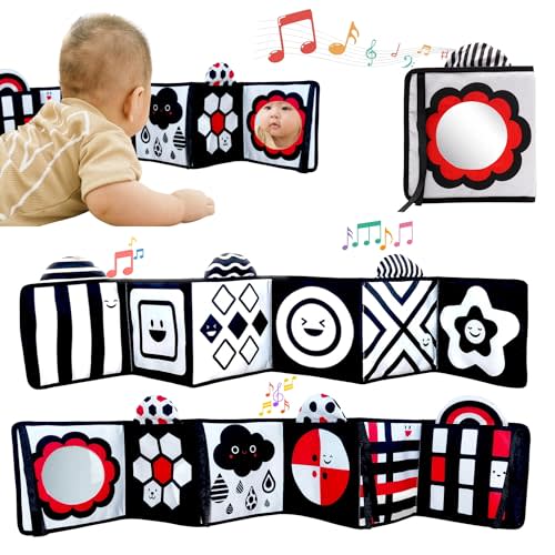 Lalala Baby Black and White Baby Toys – High Contrast Soft Sensory Book with Mirror for Newborn Development, Perfect Tummy Time Toy for Infants 0-12 Months