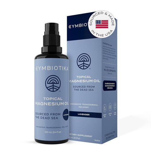 CYMBIOTIKA Topical Magnesium Oil Spray for Body, USA Made, Supplement for Leg Cramps, Muscle, Joint Health & Sleep Support, Includes Magnesium Chloride, Lavender Extract, Aloe Vera - Skin Applicator