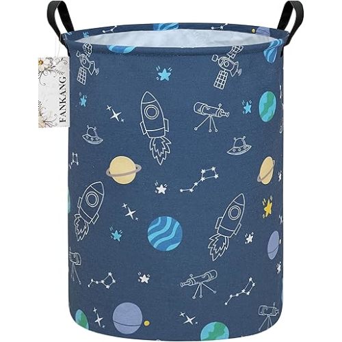 FANKANG Storage Basket, Nursery Hamper Canvas Laundry Basket Foldable with Waterproof PE Coating Large Storage Baskets for Kids Boys and Girls, Office, Bedroom, Clothes,Toys（Colorful Space ）