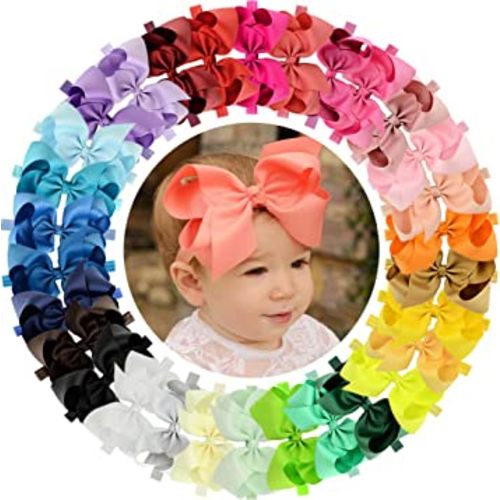 WillingTee Headbands 6 Inch 30 Colors Boutique Grosgrain Ribbon Hair Bows Big Baby Girls Bows Headbands for Baby Girls Infants Toddler Kids Teens and Children