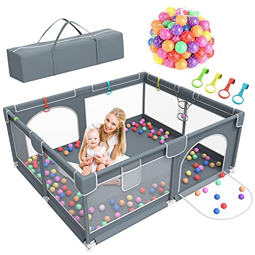 Baby Playpen, 79" X 63" Large Baby Playard Playpen for Babies and Toddlers, Play Pens for Indoor & Outdoor with 50 Ocean Balls, Anti-Fall Sturdy Safety Play Pen Play Yard with Soft Breathable Mesh