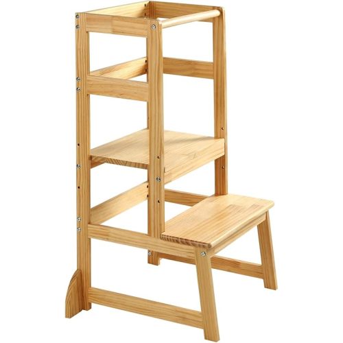 Kitchen Step Stool for Toddlers,Wiifo Adjustable Height Kids Learning Stool, Toddler Standing Tower(Natural)