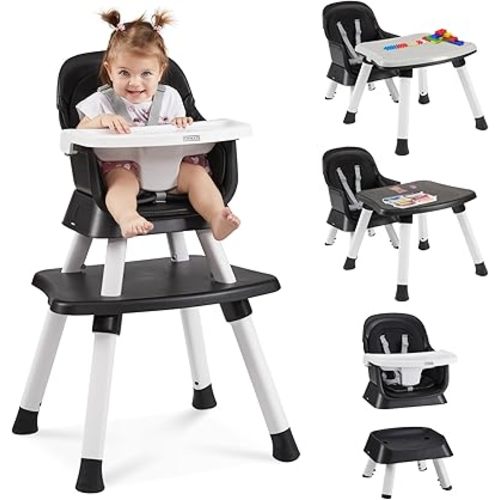 8 in 1 Baby High Chair with Removable Tray, Multifunctional High Chair for Babies and Toddlers, Converts Kids Table & Chair Set/Toddler Building Block Table/Step Stool/Small Dining Chair