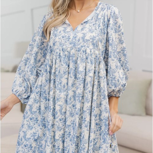 NURSING COLLECTION: It's All True Blue Toile Dress