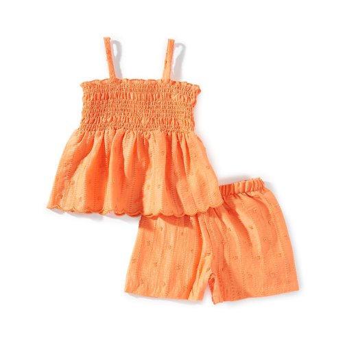 Bonnie Jean Little Girls 2T-6X Clip Dot Peplum Smocked Top With Scallop & Coordinating Shorts Set
