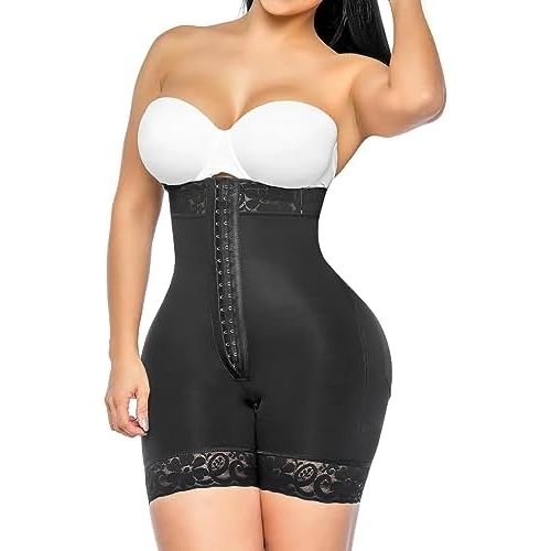 YIANNA Tummy Control Shapewear for Women Strapless Fajas Colombianas Body Shaper Shorts Butt Lifter with Zipper Crotch