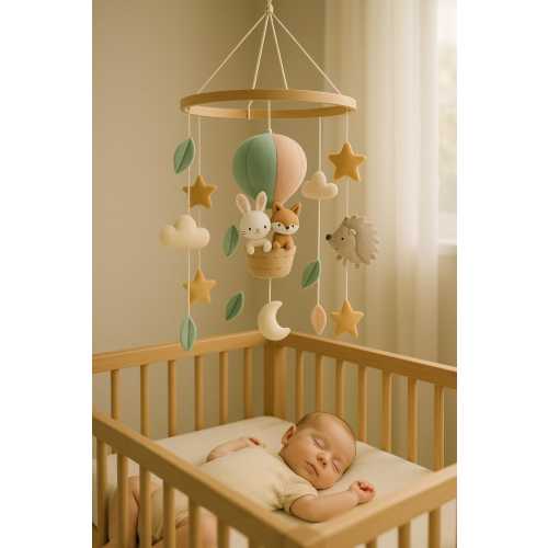 Mobile Neutral Rabbits Crib Cheerful Woodland Girl Boy Rabbits Baby Room Accessory Mobile Nursery Felt Rabbit Sky Baby Mobile Hanging Star