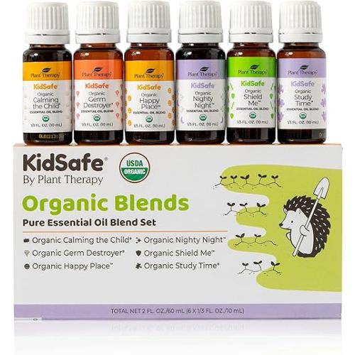 Plant Therapy KidSafe Organic Essential Oil Blends Set 10 mL (1/3 oz) 100% Pure, Undiluted, Therapeutic Grade