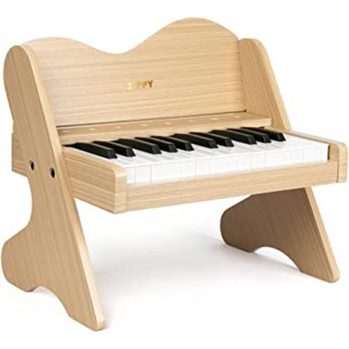 ZIPPY Kids Piano Keyboard, 25 Keys Digital Piano for Kids, Touch Sensitive Control Panel, Volume Adjustable, Mini Music Educational Instrument Toy, Wood Piano for Toddlers Girls Boys (Oak)