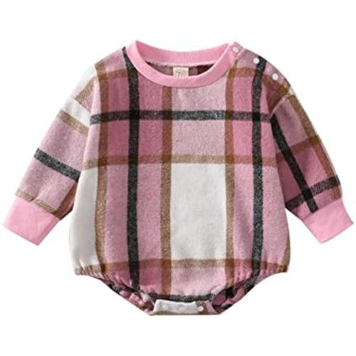 Baby Girl Boy Plaid Flannel Sweatshirt Romper Oversized Crewneck Long Sleeve Bubble Bodysuit Fall Winter Outfit