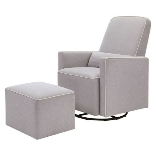 DaVinci Olive Glider and Ottoman - Gray/Cream: Modern Wood Frame, Attached Cushions, Solid Pattern