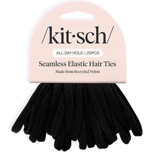 Kitsch Nylon Hair Ties No Damage - Stretchable Hair Bands for Strong All-Day Hold, Ponytail Holders | Hair Accessories for Girls - Black, 20 Pcs