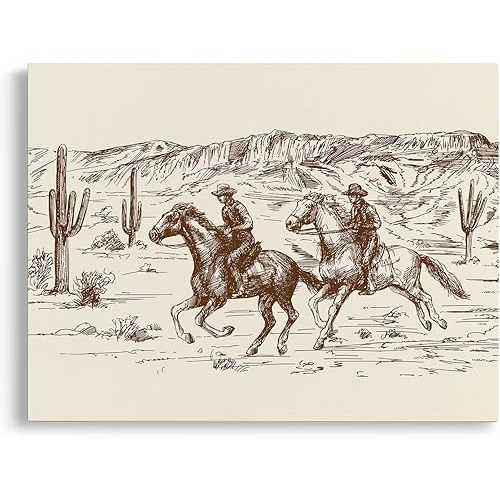 VNWEK Western Cowboy Wall Art, Western Wall Decor, Cactus Wall Decor, Western Home Decor, Country Room Decor, Cowboy Poster Wall Decor, Framed 14x11