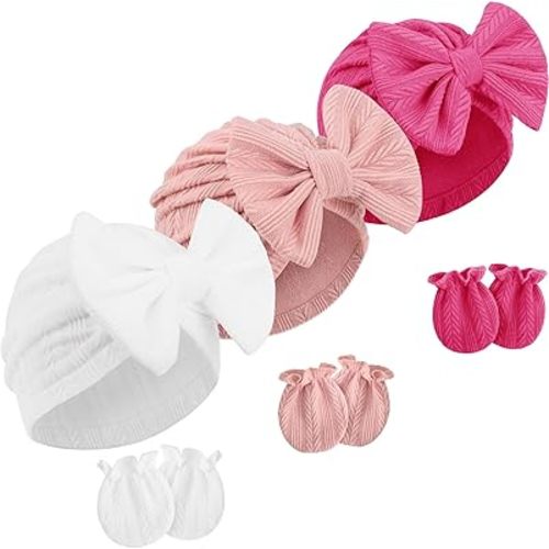 Newborn Baby Hats and Mittens Set Infant Bow Beanie Cap Toddler Gloves Newborn Hospital Hats for Baby Boy Girl Kid