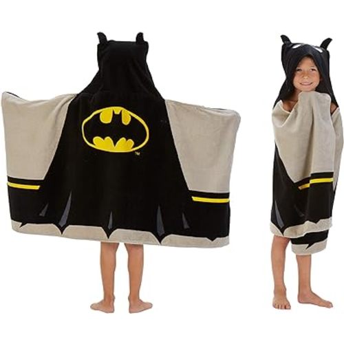 Batman Kids Bath/Pool/Beach Super Soft Cotton Terry Hooded Towel Wrap, 24" x 50", By Franco