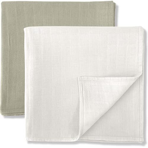 MOZAH Organic Muslin Swaddle Blankets - Set of 2 Large (Pearl and Pale Taupe)