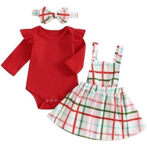 Mubineo Baby Girl Christmas Skirt Outfits Cute Clothes Long Sleeve Romper Overall Skirt Dress Halloween Newborn Outfit