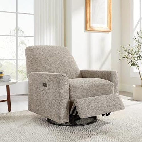 Swivel Glider Recliner Chair, Power Recliner with Boucle Fabric