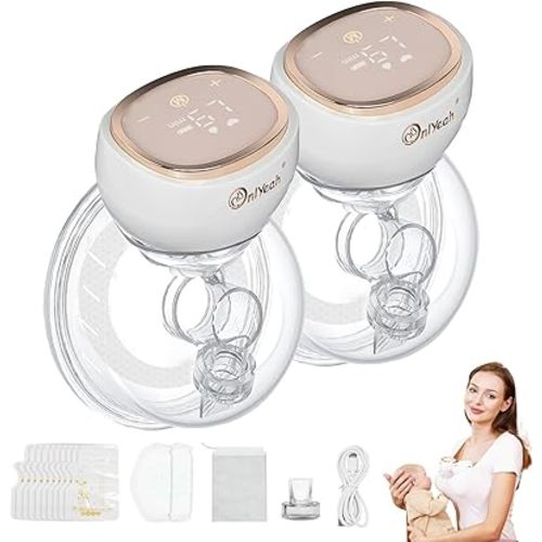 Hands Free Breast Pump, Wearable Breast Pump Portable Breast Pump Electric Breast Pump Hands Free,3 Modes-9 Levels Painless Low Noise Touch Screen Baby Pump with 1 Pack (2)