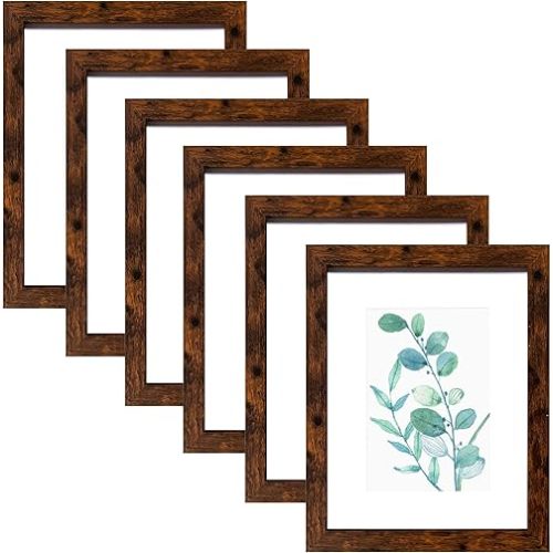 8x10 Picture Frame Dark Brown Set of 6, Display Pictures 5x7 With mat or 8x10 Without Mat