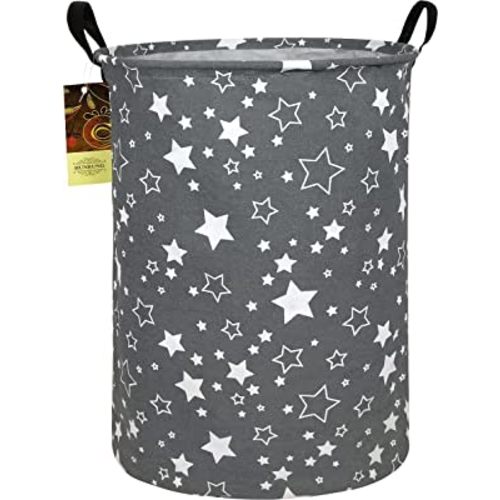 HUNRUNG Laundry Hamper,Large Canvas Fabric Lightweight Storage Basket Toy Organizer Dirty Clothes Collapsible Waterproof for College Dorms, Children Bedroom,Bathroom(Round star)