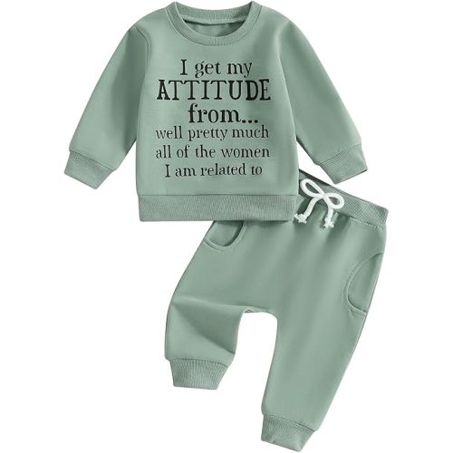Mandizy Baby Girl Fall Clothes Funny Letter Print Long Sleeve Crew Neck Sweatshirt Casual Pants Set Toddler Winter Outfit